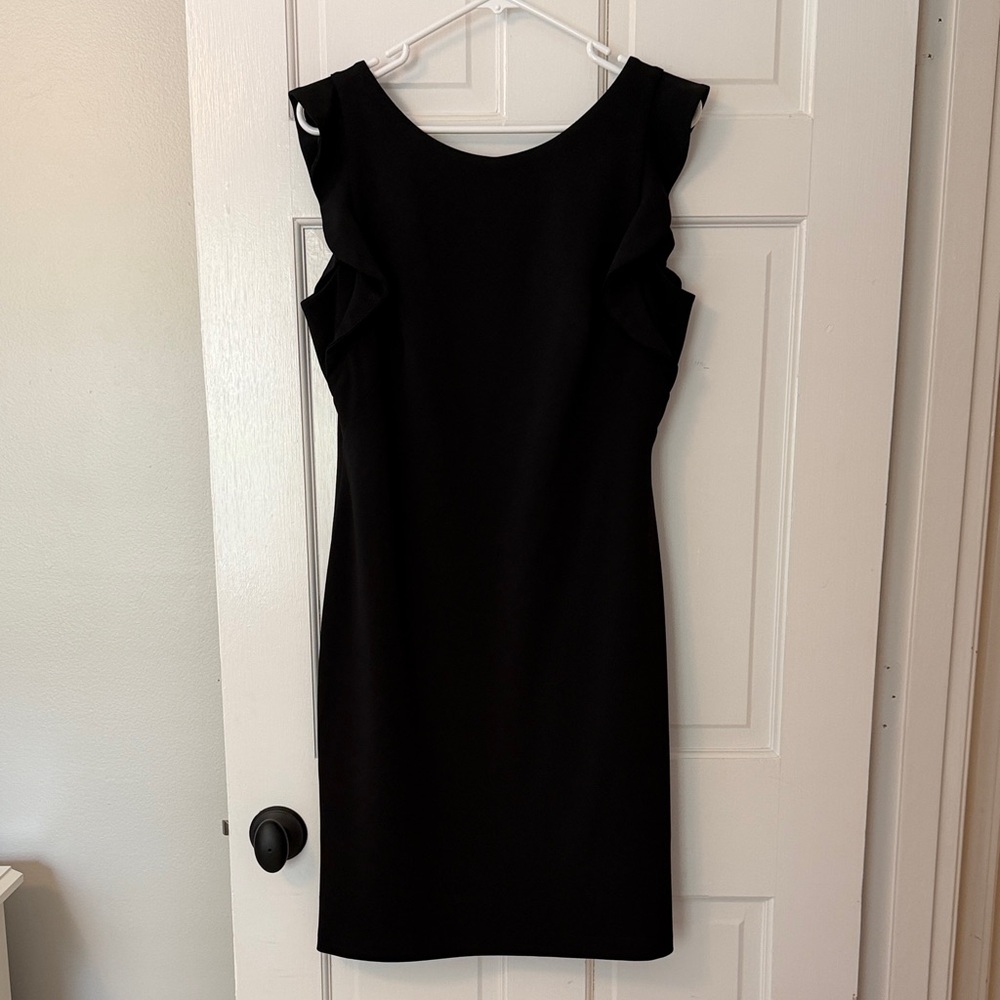Calvin Klein Black Sleeveless Ruffle-Trim Midi Dress